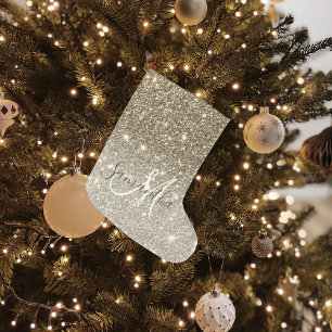 Modern Gold Glitter Sparkles Personalised Name Large Christmas Stocking
