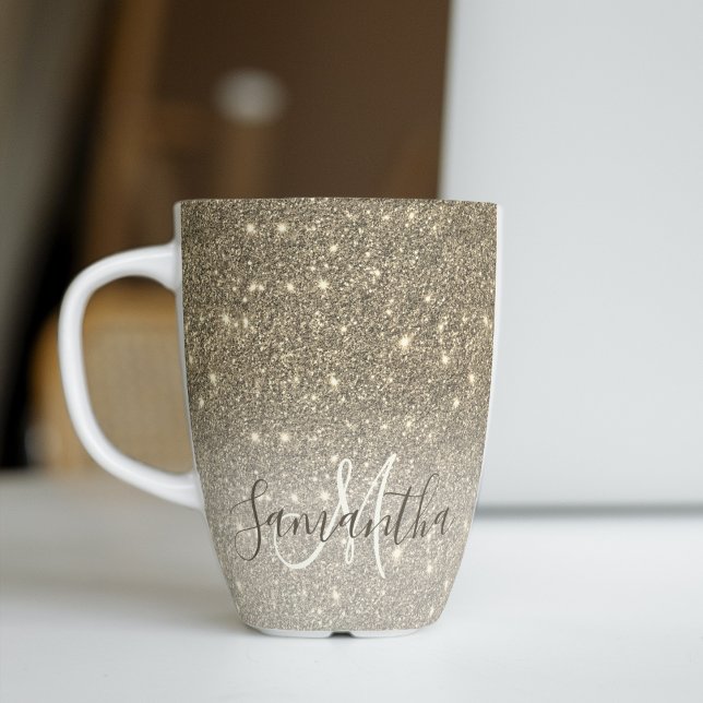 Modern Gold Glitter Sparkles Personalised Name Latte Mug (Creator Uploaded)