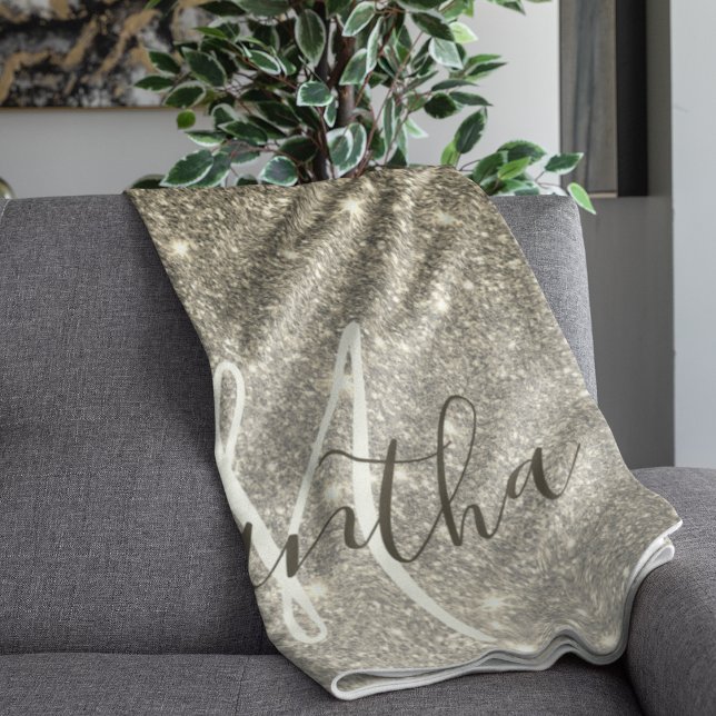 Modern Gold Glitter Sparkles Personalised Name Sherpa Blanket (Creator Uploaded)