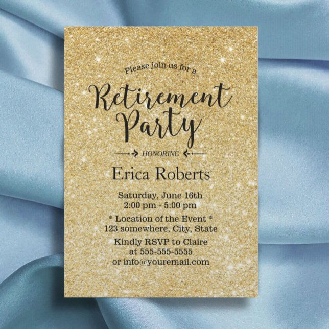 Modern Gold Glitter Sparkles Retirement Party Invitation (Creator Uploaded)