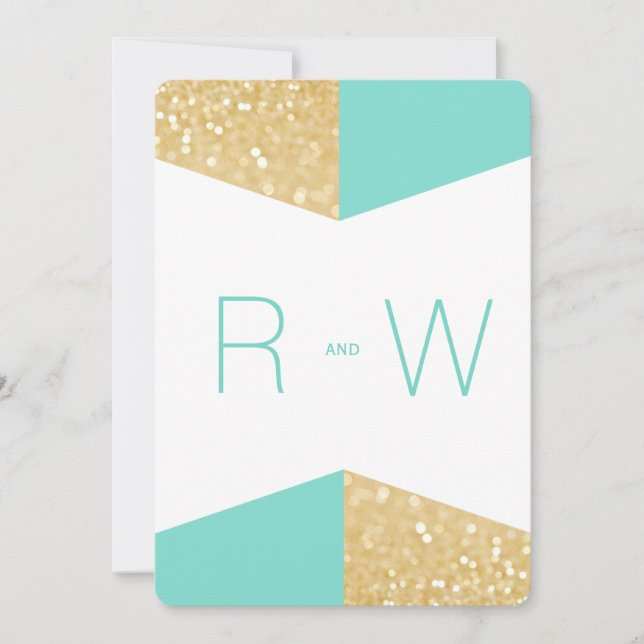 Modern Gold Glitter & Teal Wedding Invitation (Front)