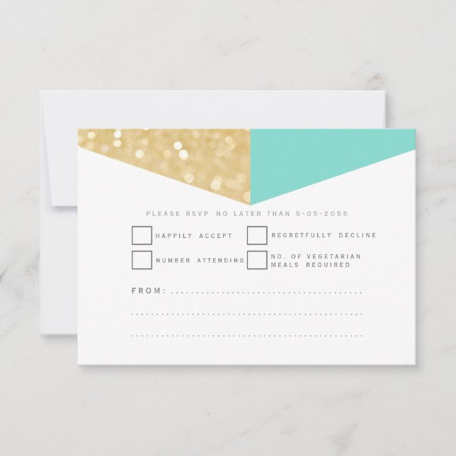 Modern Gold Glitter & Teal Wedding RSVP Cards (Front)