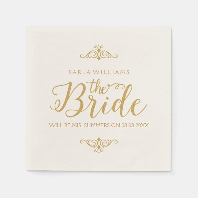 Modern Gold Glitter Text-The Bride Napkin (Front)