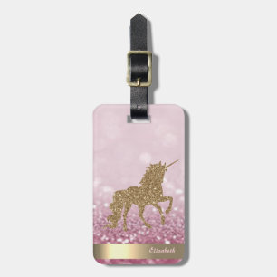 Modern Gold Glitter Unicorn, Glitter Bokeh Luggage Tag