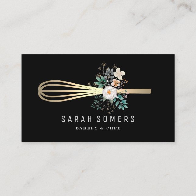 Modern Gold Glitter Whisk Bakery Business Card (Front)