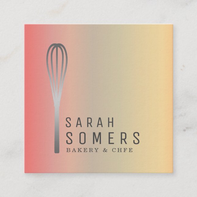 Modern Gold Glitter Whisk Bakery Square Business Card (Front)