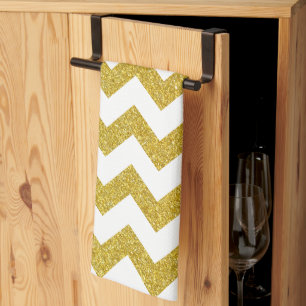 Modern Gold Glitter White Chevron Tea Towel