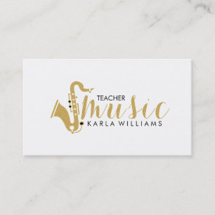 Modern Gold Glitter & White Music Teacher Text Business Card