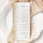 Modern Gold Glitter White Wedding Menu<br><div class="desc">The left-hand edge of this elegant modern wedding menu features a gold faux glitter design. The customisable text combines gold-coloured handwriting,  copperplate and italic fonts on a white background. The reverse side features a matching white and gold glitter design.</div>