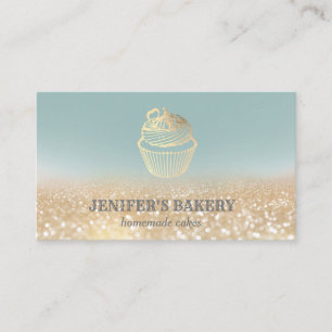 Modern gold glittery cupcake homemade bakery business card