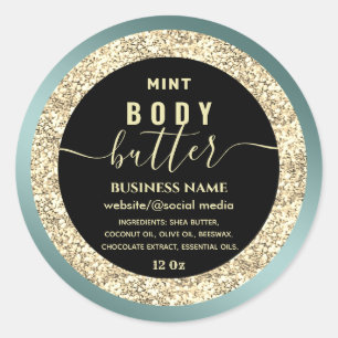 Modern gold glittery script body butter label