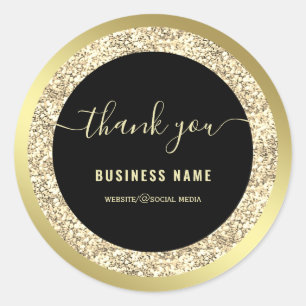 Modern gold glittery script thank you business classic round sticker