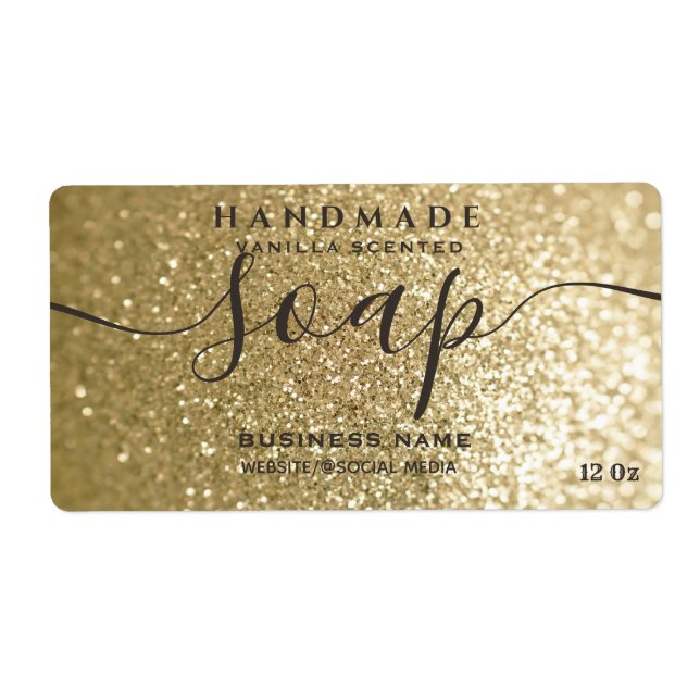 Modern  gold glittery sparkle script soap label (Front)