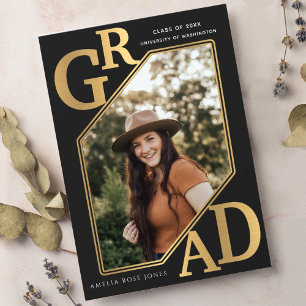 Modern Gold GRAD Graduation photo Invitation