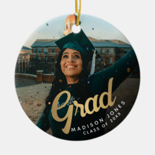 Modern Gold Grad Photo Graduation Ceramic Tree Decoration