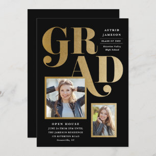 Modern Gold Grad Photo Graduation Party Invitation