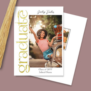 Modern Gold Graduate 2-Photo Collage Graduation Announcement