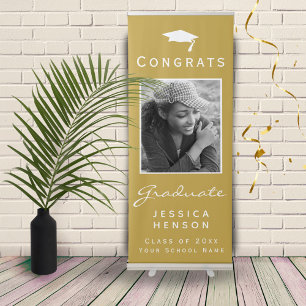 Modern Gold Graduate Photo Congrats Graduation Retractable Banner