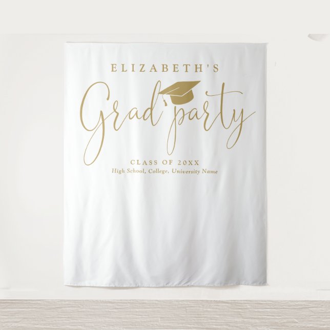 Modern Gold Graduation Party Photo Backdrop Tapestry (Front)