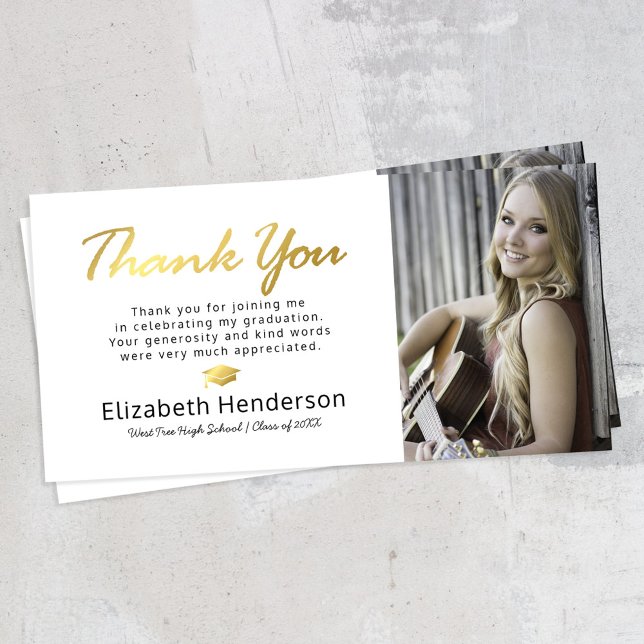 Modern Gold Graduation Photo Thank You Card (Creator Uploaded)