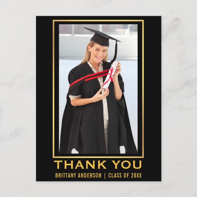 Modern Gold Graduation Photo Thank You Postcard (Front)