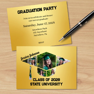Modern Gold Graduation Shape Photo Collage Party Invitation