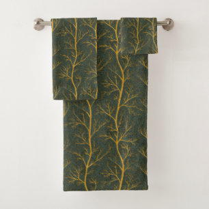Modern Gold Graphic Tree Branches Bath Towel Set