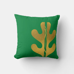 Modern Gold Green Abstract Leaf Pattern Cushion