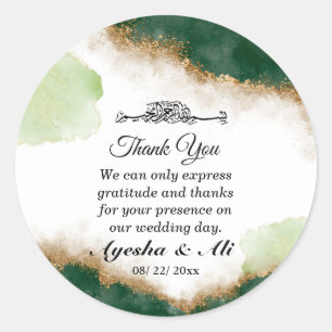 Modern Gold Green Agate Islamic wedding Classic Round Sticker