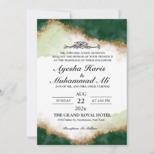 Modern Gold Green Agate Islamic Wedding Invitation