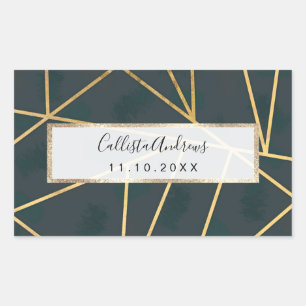 Modern Gold Green Brushstroke Geometric Rectangular Sticker