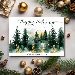 Modern Gold Green Business Christmas Holiday Card