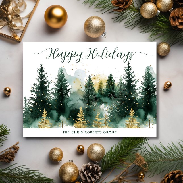 Modern Gold Green Business Christmas Holiday Card (Creator Uploaded)
