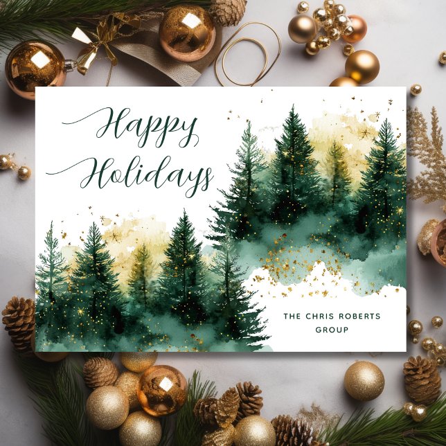 Modern Gold Green Business Christmas Holiday Card (Creator Uploaded)