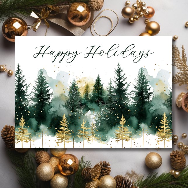 Modern Gold Green Business Christmas Holiday Card  (Creator Uploaded)