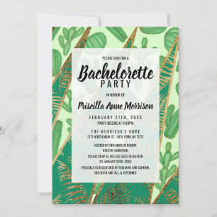Modern Gold Green Cactus Palm Leaf Geometric Invitation