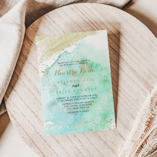Modern Gold Green Calligraphy Nuestra Boda Wedding Invitation