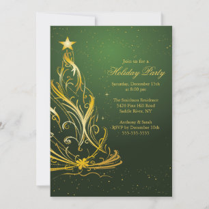 Modern Gold & Green Christmas Holiday Party Invitation