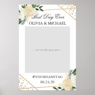 Modern Gold Green Floral Wedding Party Photo Prop Poster