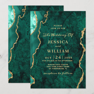 Modern Gold Green Marble Agate Wedding Invitation