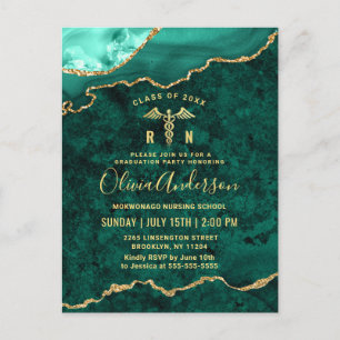 Modern Gold Green Nursing Graduation Invitation Postcard