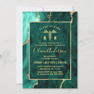Modern Gold Green Nursing School Graduation Party Invitation