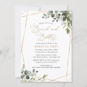 Modern Gold Greenery Brunch & Bubbly Bridal Shower Invitation