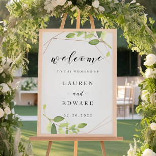 Modern Gold Greenery Wedding Welcome Sign