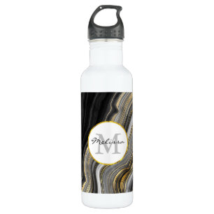 Modern Gold & Grey Agate Geode Gemstone 710 Ml Water Bottle