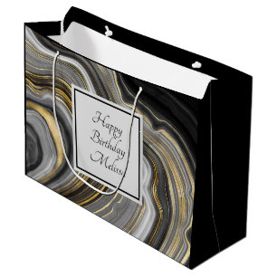 Modern Gold & Grey Agate Geode Gemstone Birthday Large Gift Bag