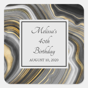 Modern Gold & Grey Agate Geode Gemstone Birthday Square Sticker