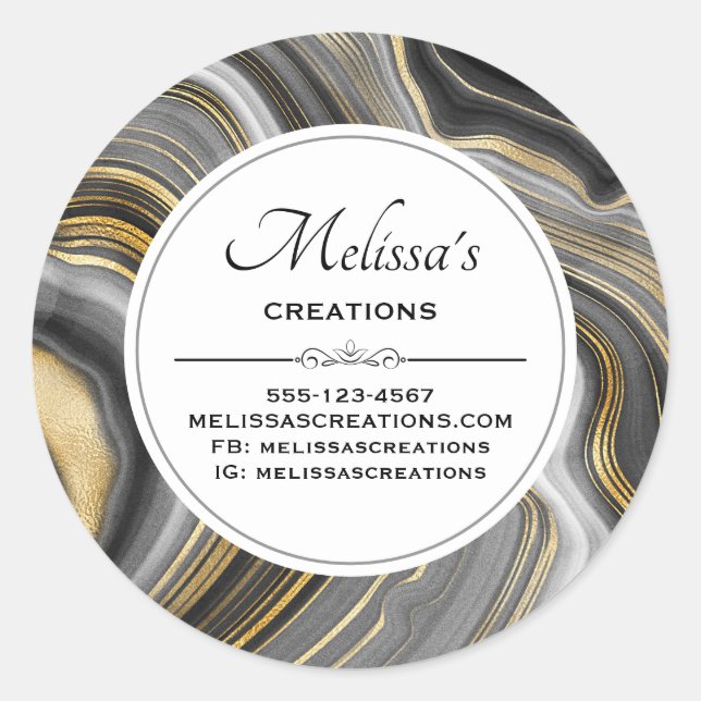 Modern Gold & Grey Agate Geode Gemstone Business Classic Round Sticker (Front)