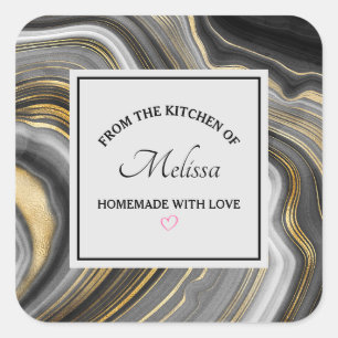 Modern Gold & Grey Agate Geode Gemstone Kitchen Square Sticker