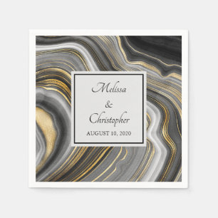 Modern Gold & Grey Agate Geode Gemstone Napkin